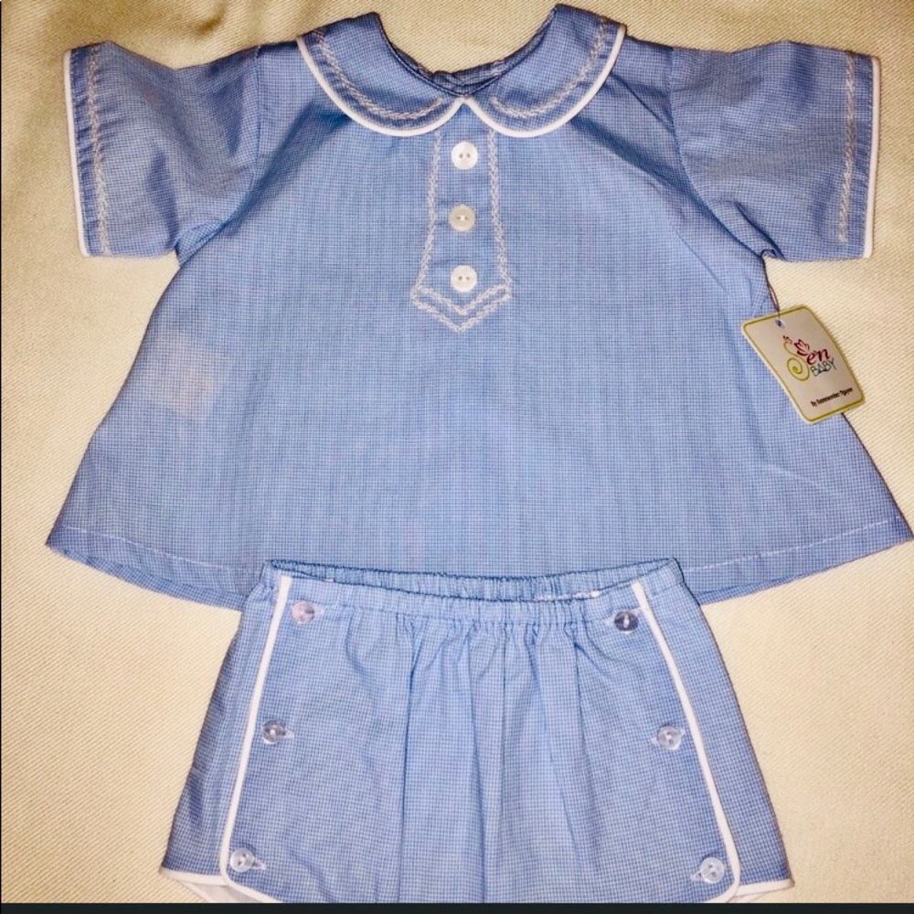 NWT• Sen Baby •  Baby Devon•Gingham Diaper Set